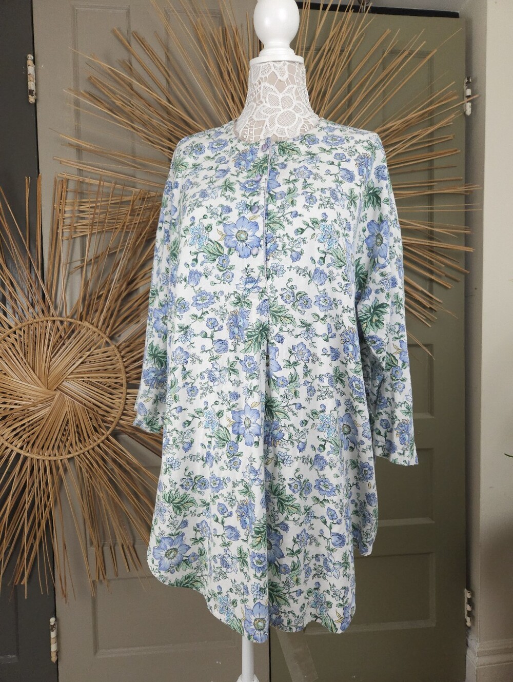 Victoria's Secret Gold Label Vintage Blue Floral Cotton Nightshirt Women's M/L